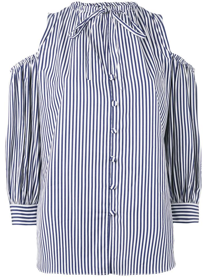 Rossella Jardini - Striped Cold Shoulder Shirt - Women - Cotton - 44, Women's, Blue, Cotton