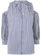 Rossella Jardini - Striped Cold Shoulder Shirt - Women - Cotton - 44, Women's, Blue, Cotton