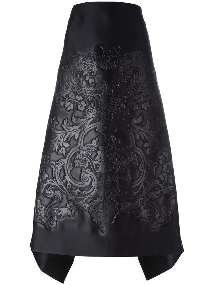 Fendi Embossed Pattern Skirt, Women's, Size: 40, Black, Polyester/viscose/cotton