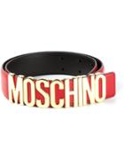 Moschino Logo Plaque Belt, Women's, Size: 85, Red, Calf Leather