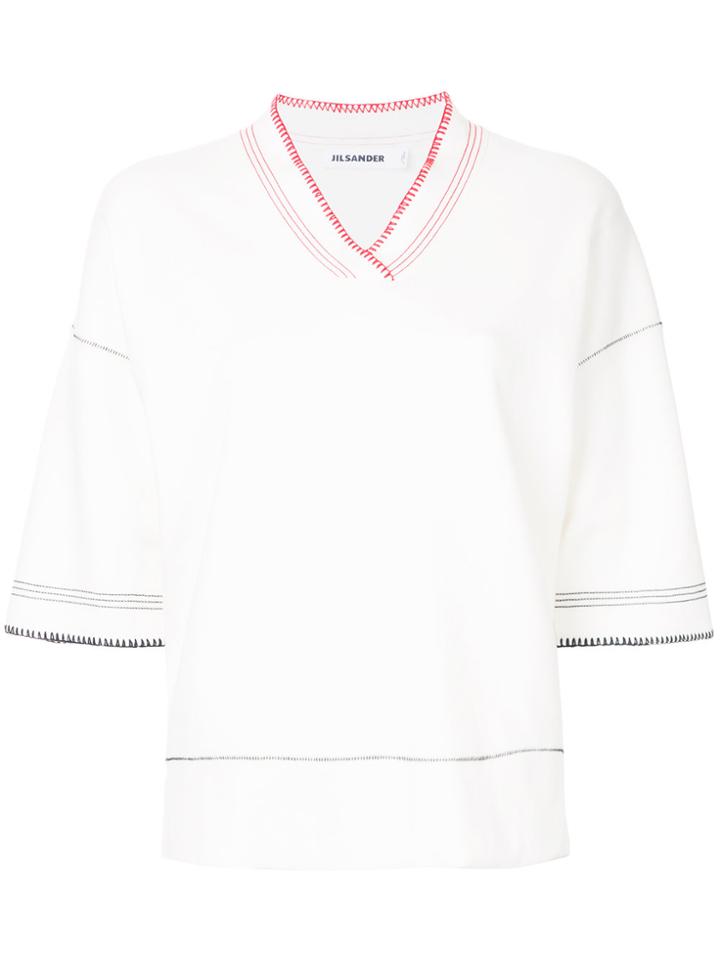 Jil Sander Contrast Stitch Knit Top - White