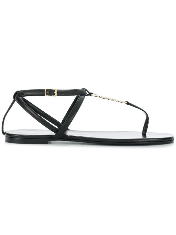 Saint Laurent Monogram Plaque Sandals - Black