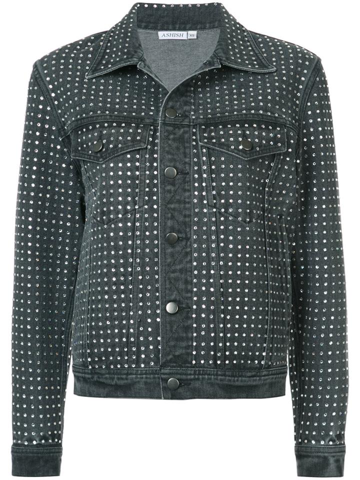Ashish Diamanté Embellished Denim Jacket - Grey