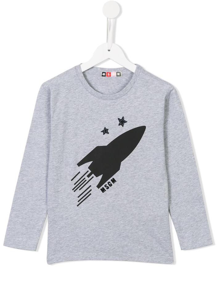 Msgm Rocket Print T-shirt, Girl's, Size: 10 Yrs, Grey