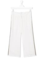 Monnalisa Crystal-embellished Wide-leg Trousers - White