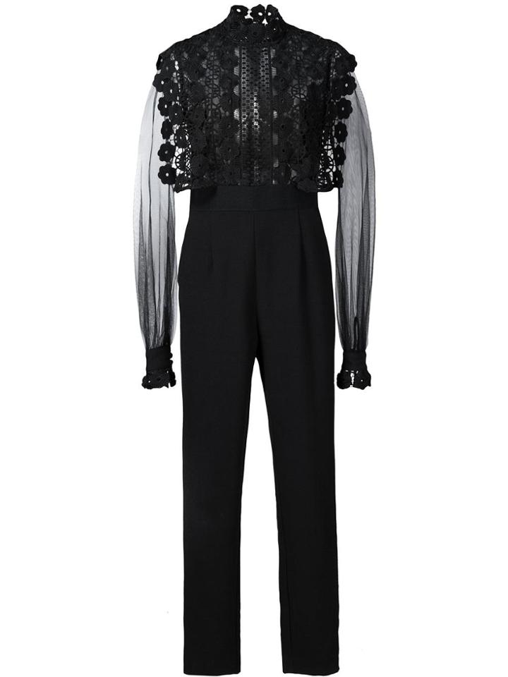Self-portrait Guipure Lace Jumpsuit - Black
