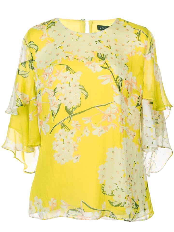 Josie Natori Hokkaido Blossom Tiered Blouse - Yellow & Orange