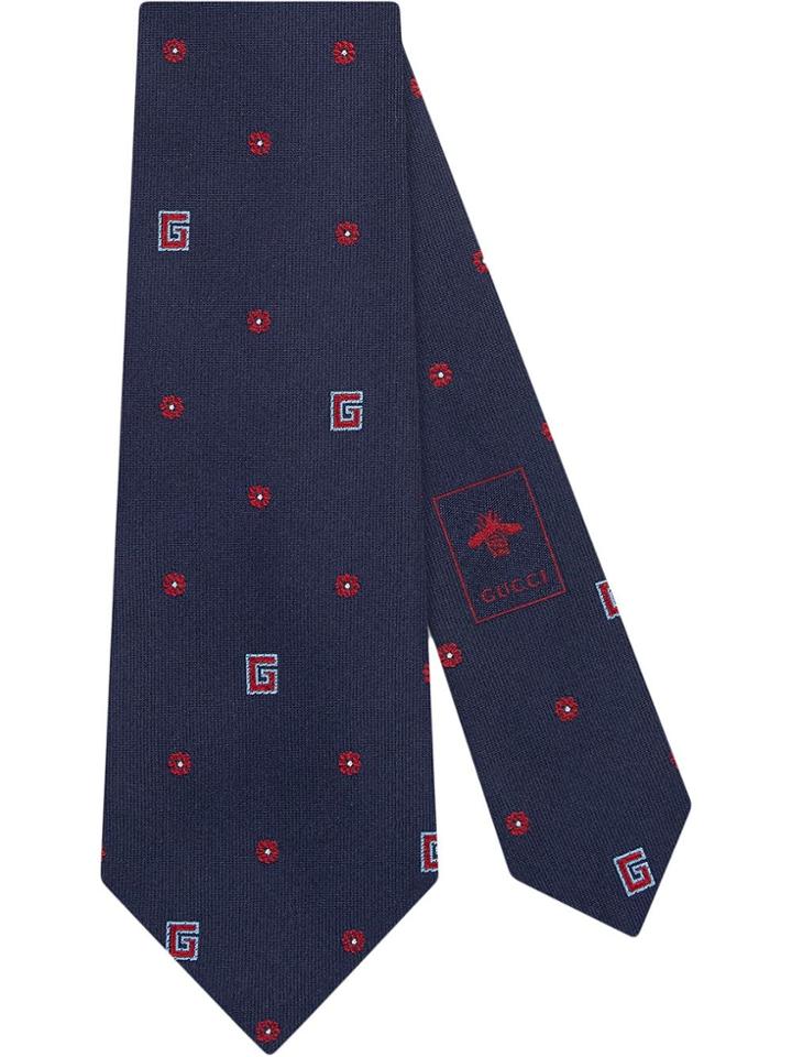 Gucci Tie With Flower And G Detail - Blue