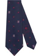 Gucci Tie With Flower And G Detail - Blue