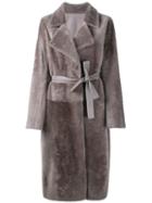 Yves Salomon Belted Shearling Coat, Women's, Size: 38, Grey, Lamb Fur/lamb Skin