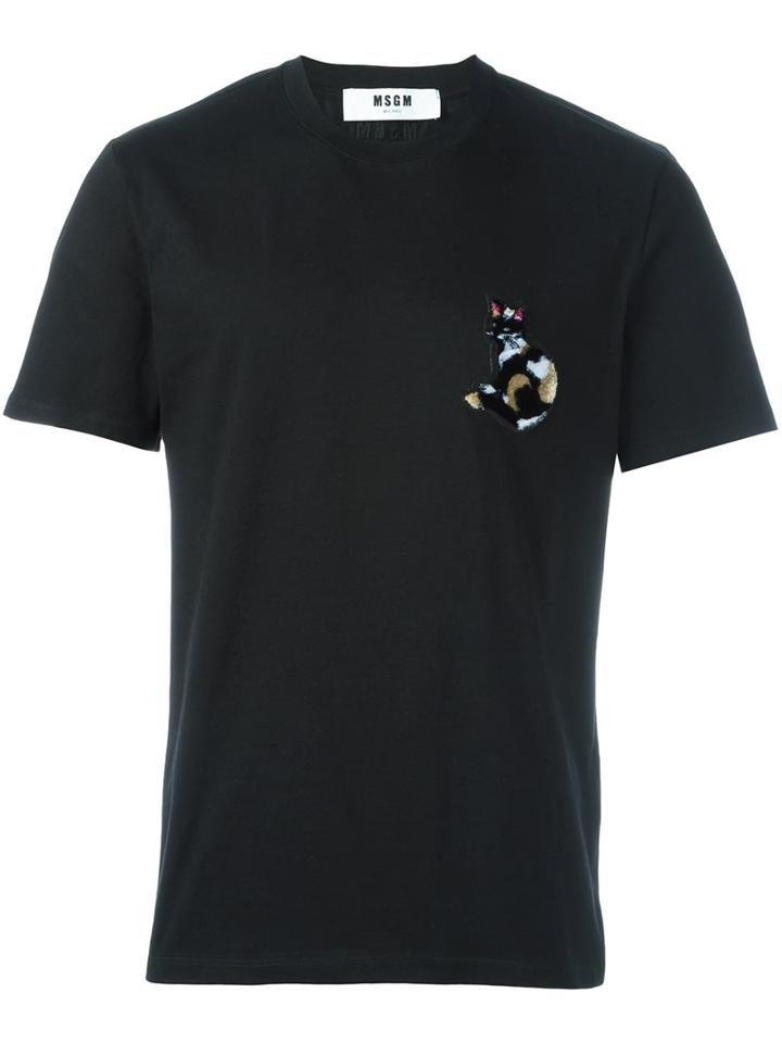 Msgm Cat Patch T-shirt, Men's, Size: Xl, Black, Cotton