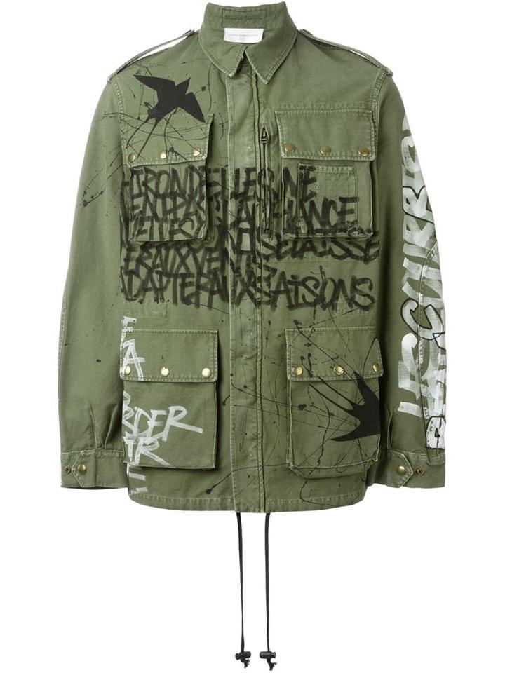 Faith Connexion Graffiti Print Cargo Jacket, Men's, Size: M, Green, Cotton