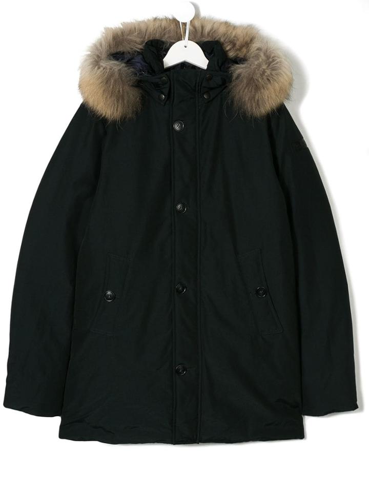 Woolrich Kids Teen Fur Trim Hooded Parka - Blue