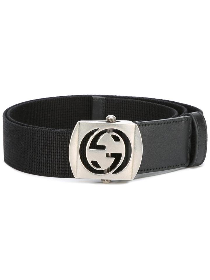 Gucci Cut-out G Buckle Belt, Men's, Size: 90, Black, Leather/cotton/polyester