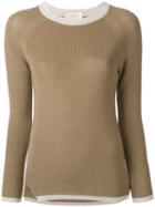 Zanone - Contrast Neck Sweater - Women - Cotton/viscose - 44, Brown, Cotton/viscose