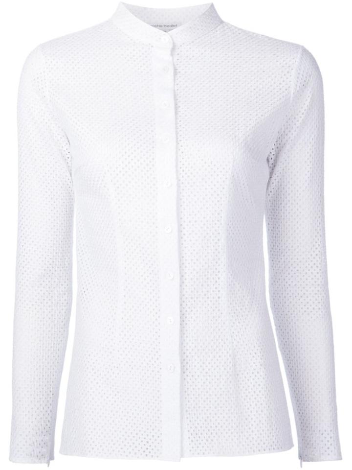 Sophie Theallet Perforated Mandarin Collar Shirt, Women's, Size: 4, White, Cotton
