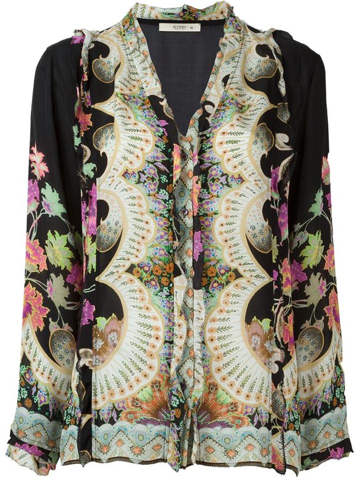 Etro Floral Print Shirt, Women's, Size: 42, Black, Silk