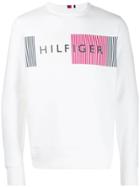 Tommy Hilfiger Striped Logo Sweater - White
