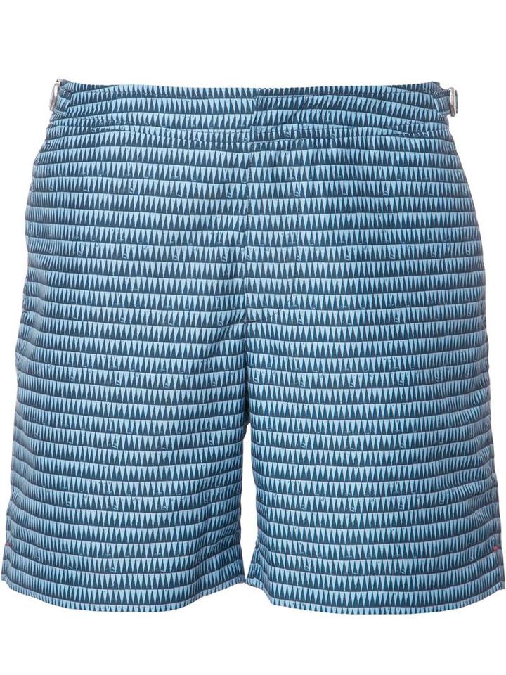 Orlebar Brown Geometric Print Swim Shorts, Men's, Size: 36, Blue, Polyester