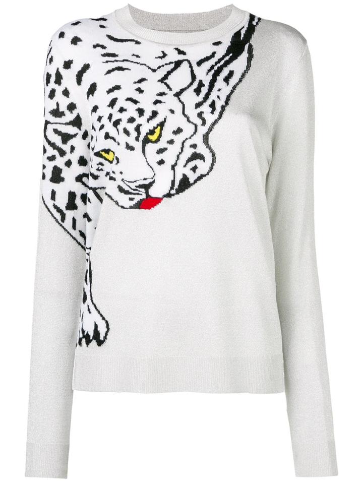 Krizia White Leopard Print Sweater - Silver
