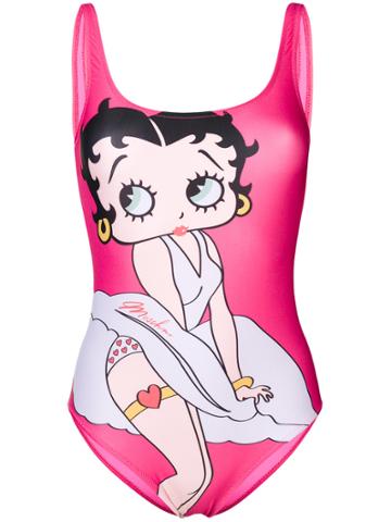 Moschino Betty Boop Motif Swimsuit - Pink & Purple