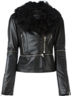 Philipp Plein 'limited Access' Biker Jacket, Women's, Size: Medium, Black, Lamb Skin/lamb Fur/acetate/polyamide
