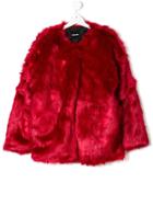 Andorine Teen Oversized Faux Fur Coat - Red