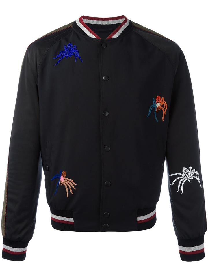 Lanvin Beaded Spider Bomber Jacket, Men's, Size: 46, Black, Polyamide/viscose/wool/glass