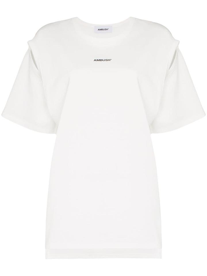 Ambush 2way Cutout Logo Print Cotton T Shirt - White