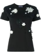 Emanuel Ungaro Flower Appliqué T-shirt, Women's, Size: 44, Black, Cotton/crystal