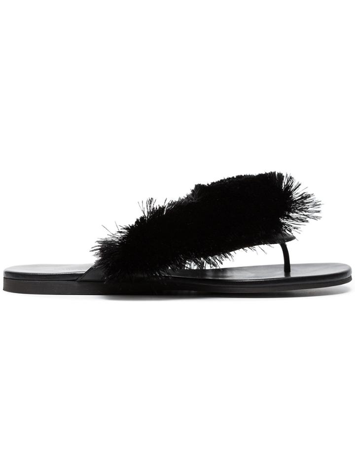 Marco De Vincenzo Black Fringe Leather Sandals