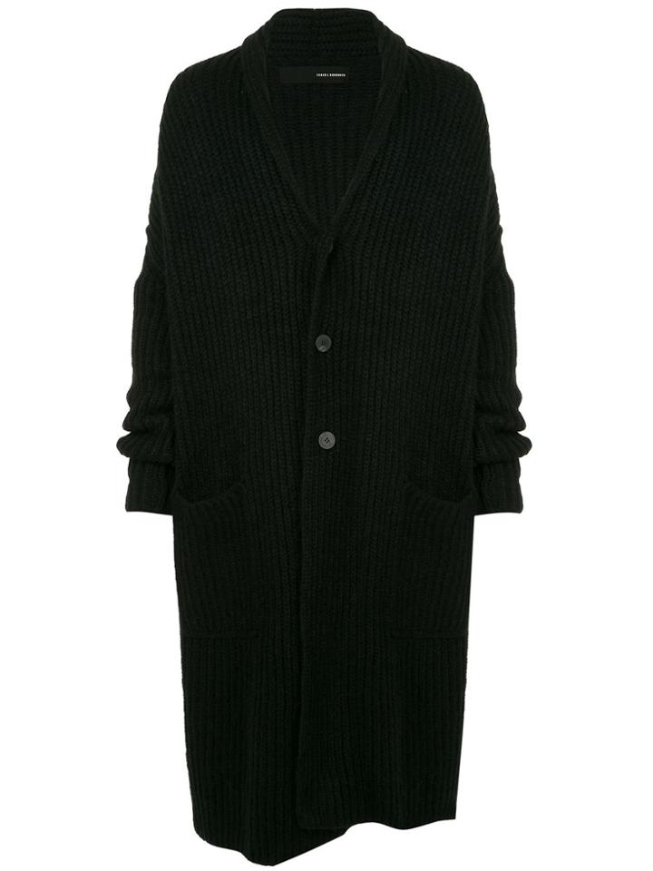 Isabel Benenato Rib Knit Long Cardigan - Black