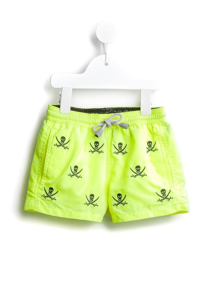 Mc2 Saint Barth Kids Skull Embroidered Swim Shorts, Boy's, Size: 12 Yrs, Yellow/orange