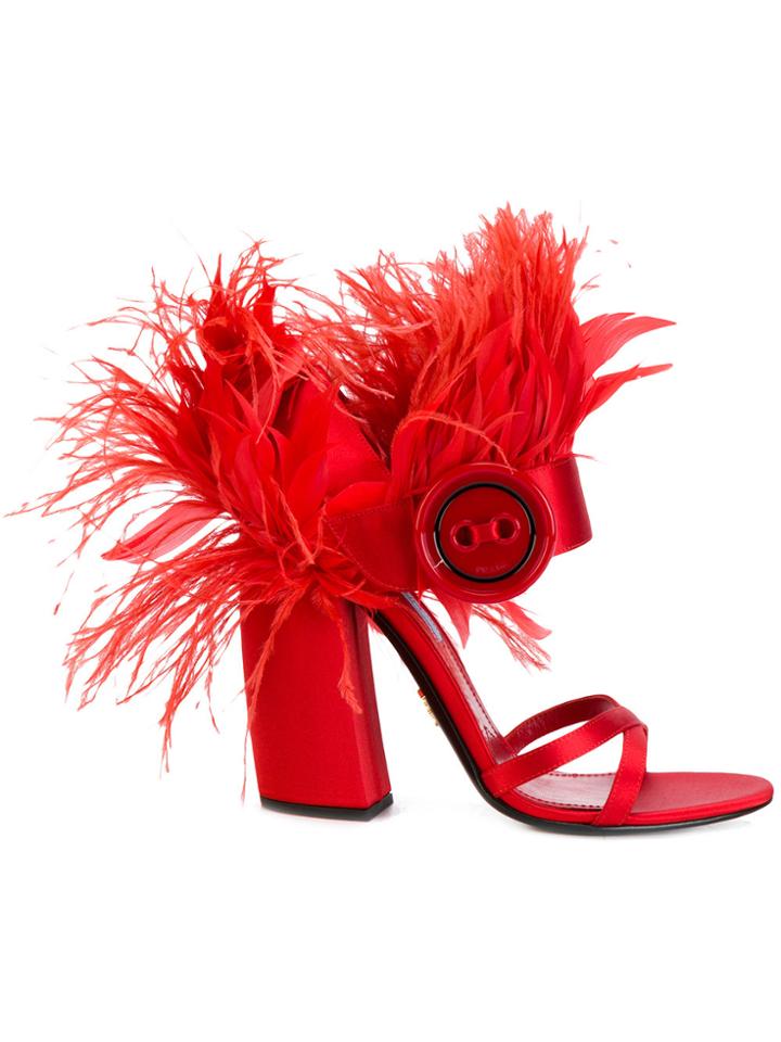 Prada Feather Plume Sandals - Red