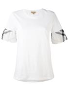 Burberry - Checked Ruffled T-shirt - Women - Cotton - S, White, Cotton