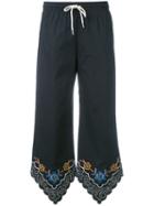 See By Chloé Floral Embroidered Cropped Trousers, Women's, Size: 38, Black, Cotton/polyester