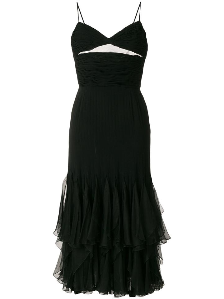 Valentino Vintage Ruffle Trim Dress - Black