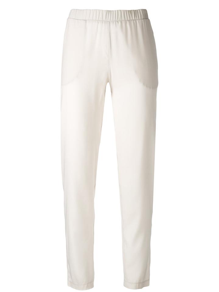 Le Tricot Perugia - Casual Slim-fit Trousers - Women - Silk/spandex/elastane - L, Nude/neutrals, Silk/spandex/elastane