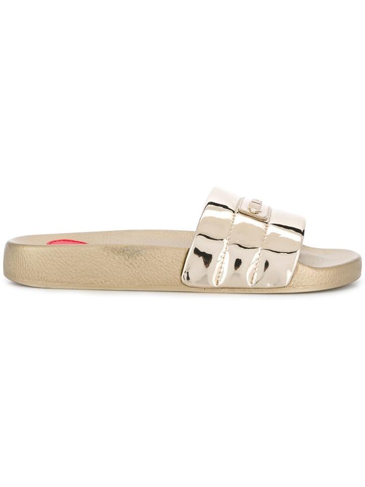 Love Moschino Metallic Logo Slides - Gold