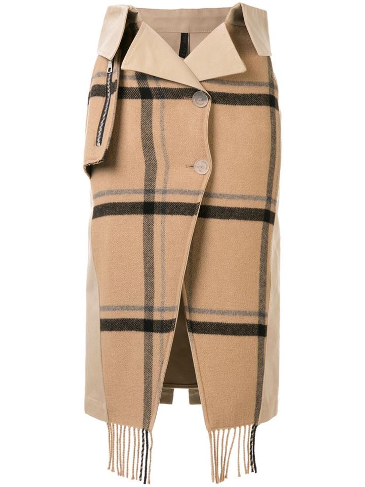 Unravel Project Check Scarf Buttoned Skirt - Brown