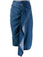 Sport Max Code Ruched Denim Asymmetric Skirt - Blue