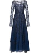 Oscar De La Renta Flared Embellished Evening Dress - Blue
