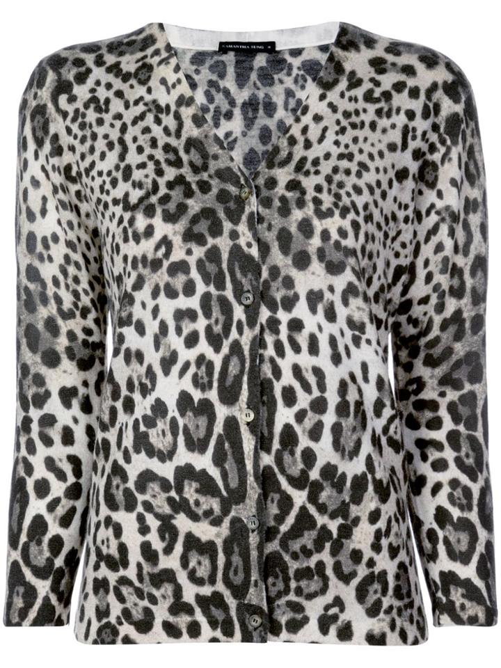 Samantha Sung Charlotte Leopard Print Cardigan - Grey