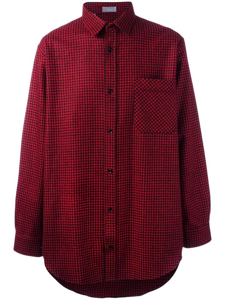 Dior Homme Checked Shirt, Men's, Size: 39, Red, Virgin Wool