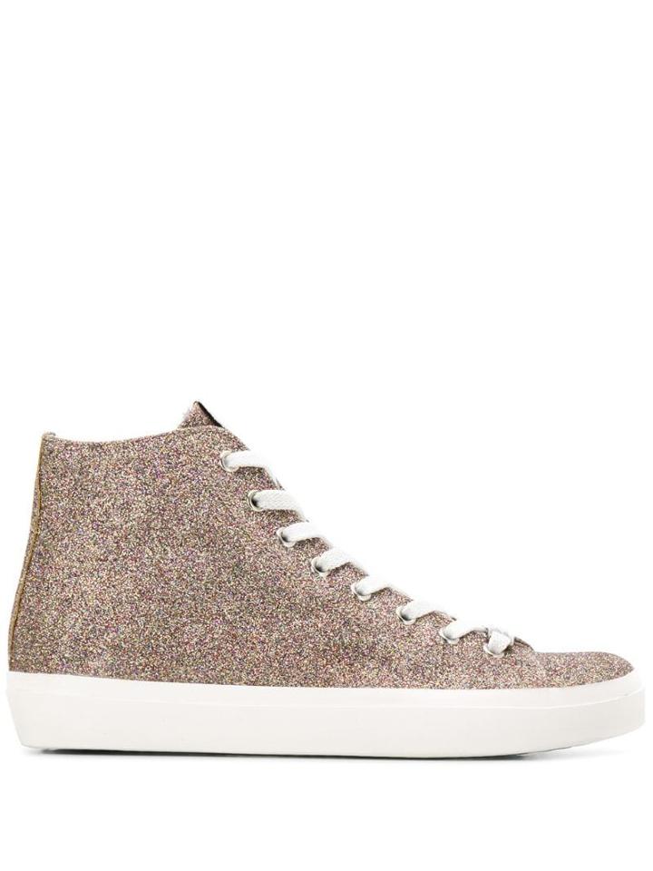Leather Crown Glitter Hi-top Sneakers - Metallic