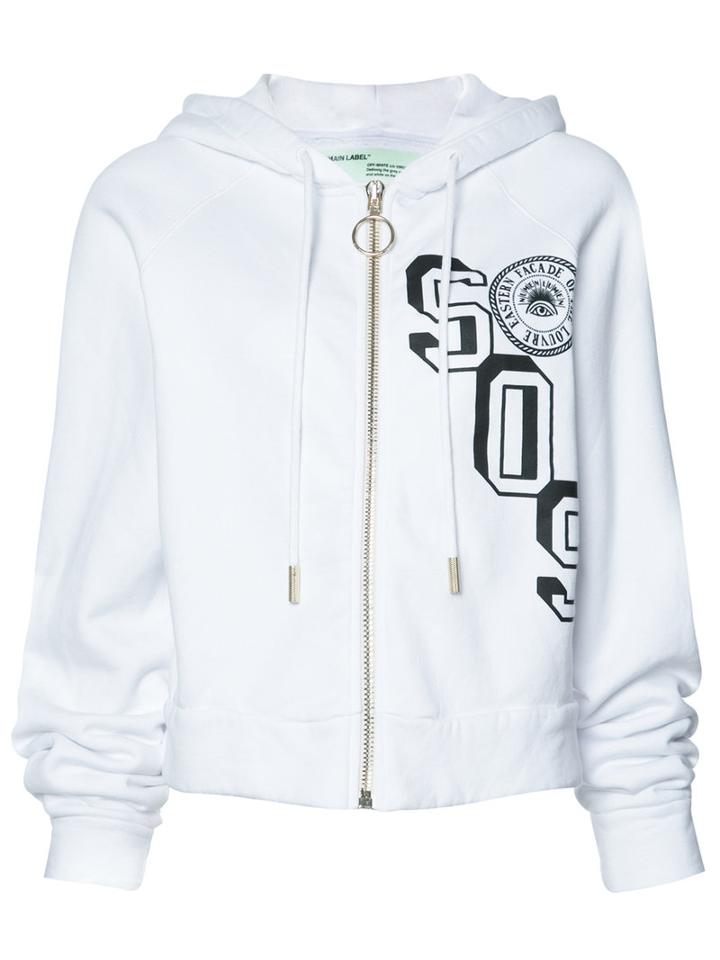 Off-white Sos Print Zipped Hoodie, Women's, Size: Xs, White, Cotton