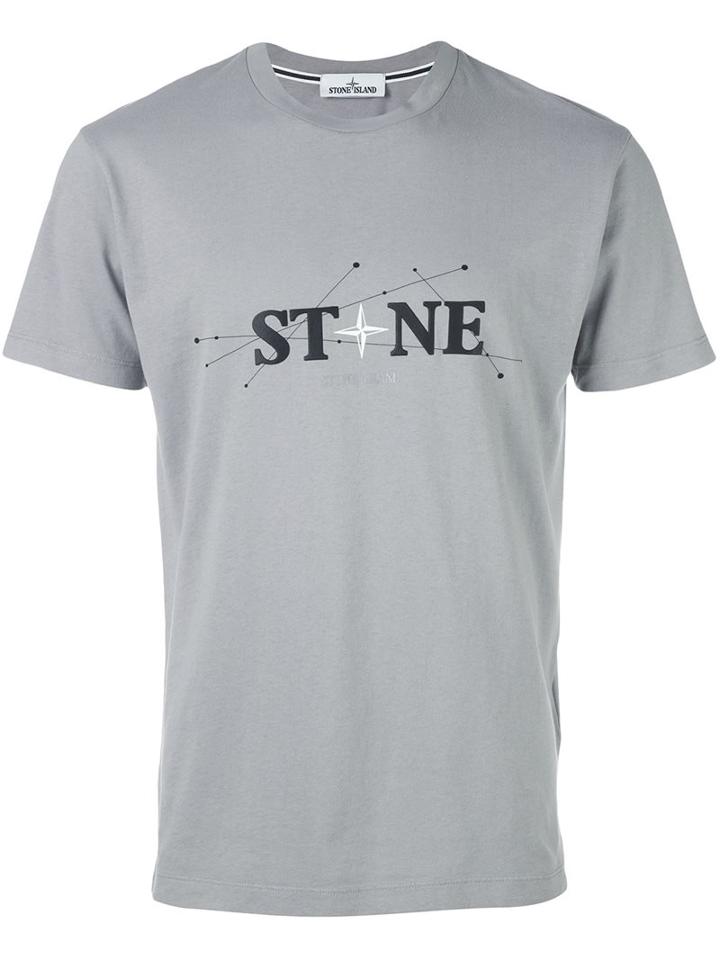 Stone Island Logo Print T-shirt, Men's, Size: Xl, Grey, Cotton