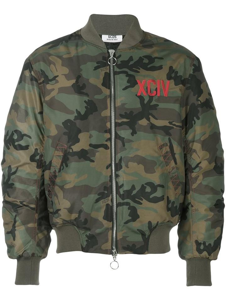 Gcds Camouflage Bomber Jacket, Men's, Size: Small, Green, Polyamide/polyester
