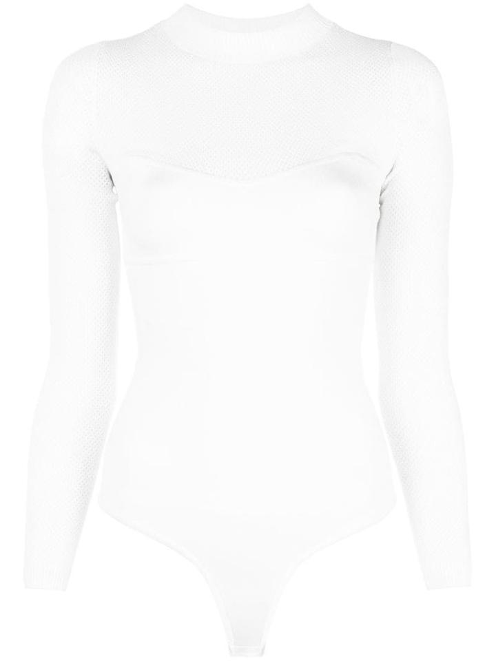 Fleur Du Mal Fishnet Sleeve Bodysuit - White