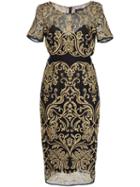 Marchesa Notte Embroidered Fitted Dress, Women's, Size: 8, Black, Nylon